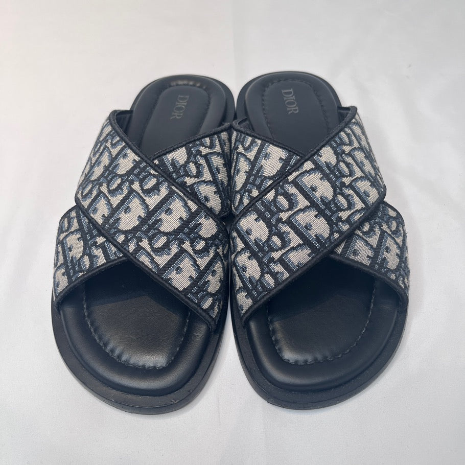 DIOR Alias Oblique Jacquard Cross Sandals Navy Size 41