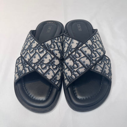 DIOR Alias Oblique Jacquard Cross Sandals Navy Size 41