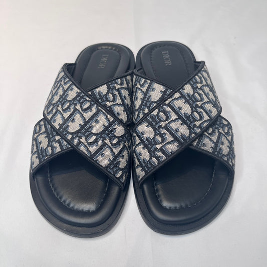 DIOR Alias Oblique Jacquard Cross Sandals Navy Size 41