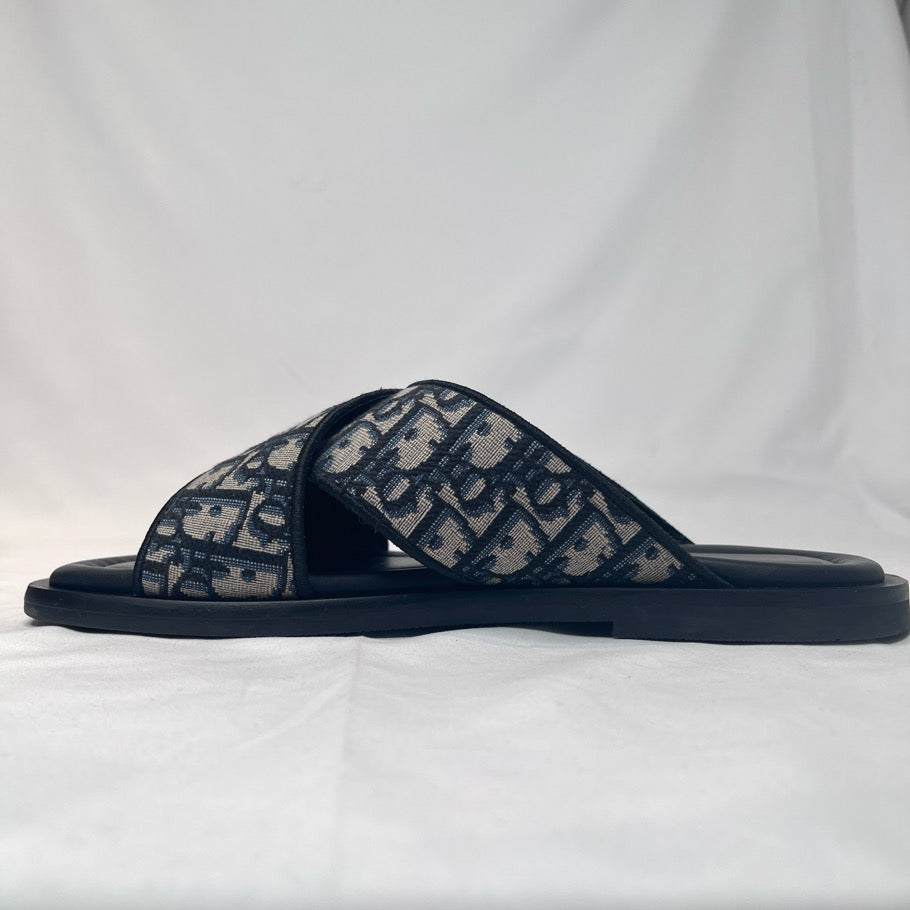 DIOR Alias Oblique Jacquard Cross Sandals Navy Size 41