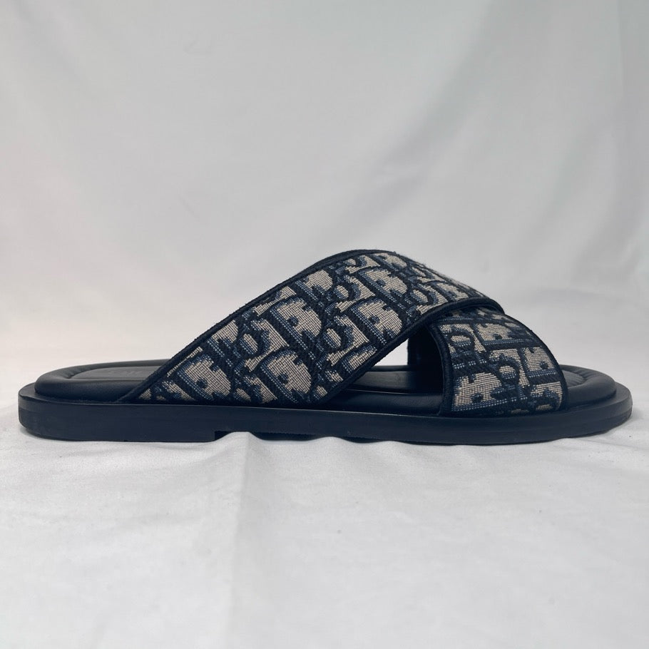 DIOR Alias Oblique Jacquard Cross Sandals Navy Size 41