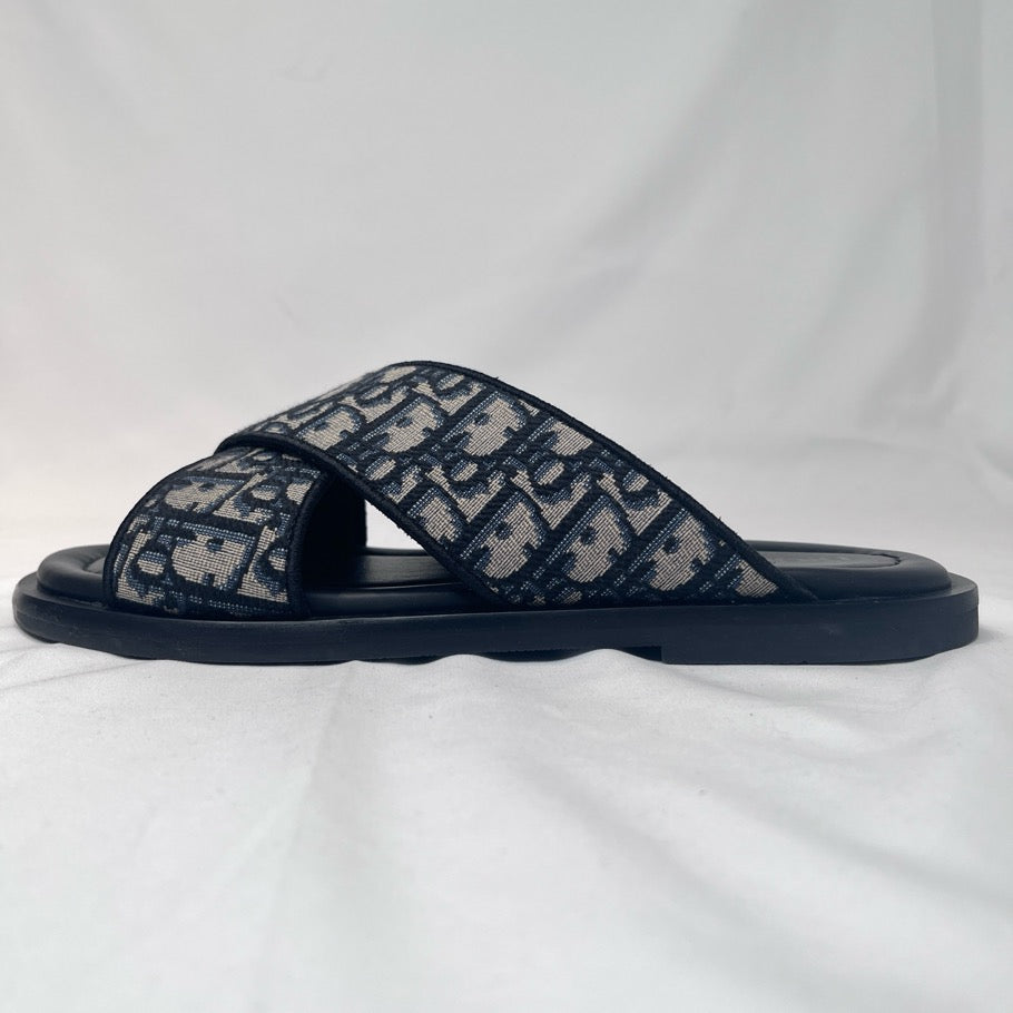 DIOR Alias Oblique Jacquard Cross Sandals Navy Size 41