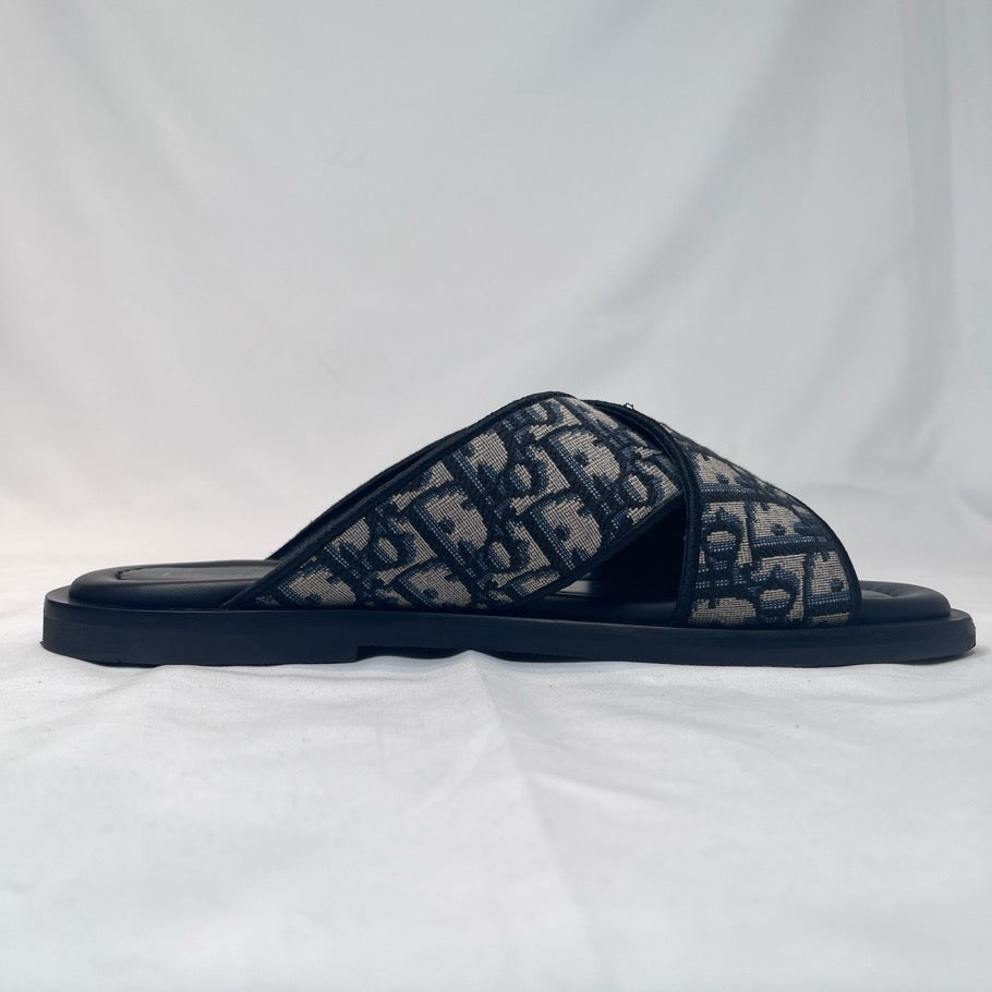 DIOR Alias Oblique Jacquard Cross Sandals Navy Size 41