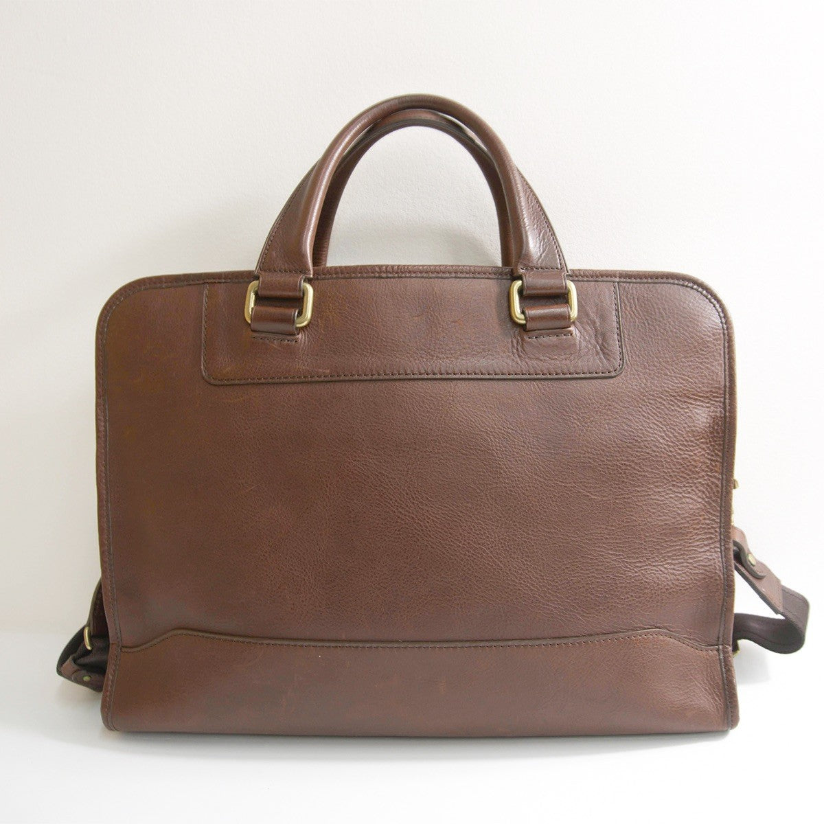 GANZO 7QS Leather 2-Way Briefcase Brown Bag
