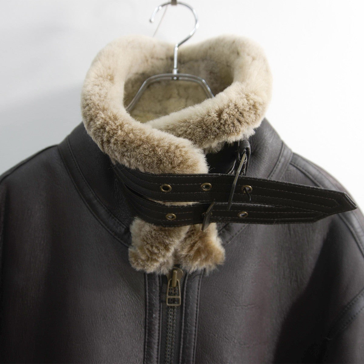 MILITARY CLOTHING B-3 Shearling Bomber Jacket Brown Size L
