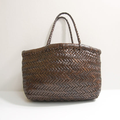 DRAGON Brown Leather Mesh Woven Hand Bag