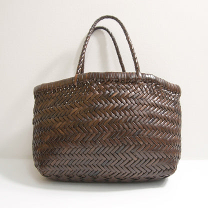 DRAGON Brown Leather Mesh Woven Hand Bag