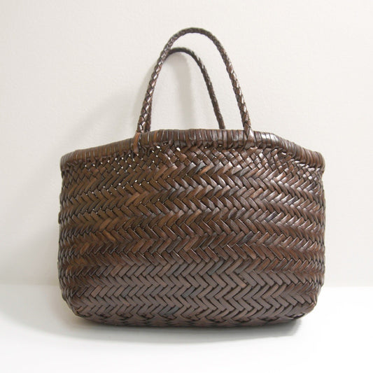 DRAGON Brown Leather Mesh Woven Hand Bag
