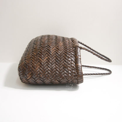 DRAGON Brown Leather Mesh Woven Hand Bag