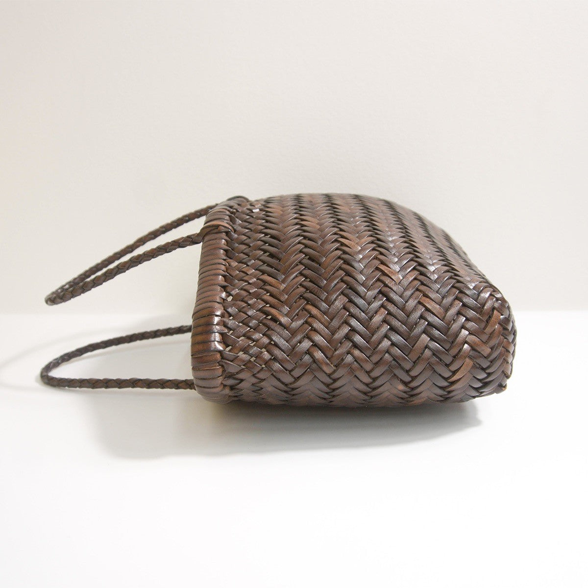 DRAGON Brown Leather Mesh Woven Hand Bag