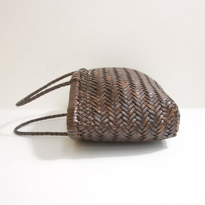 DRAGON Brown Leather Mesh Woven Hand Bag