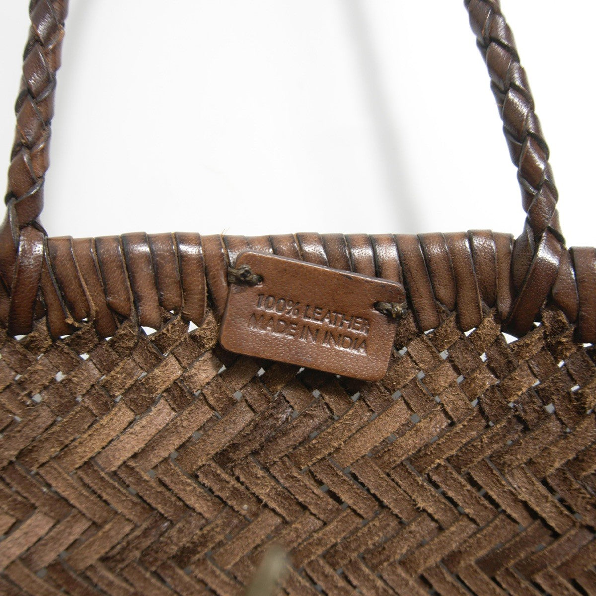 DRAGON Brown Leather Mesh Woven Hand Bag
