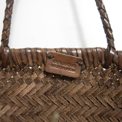 DRAGON Brown Leather Mesh Woven Hand Bag