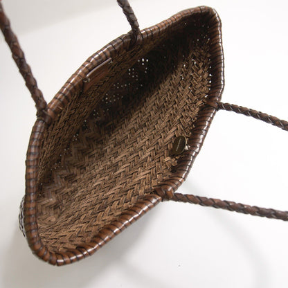 DRAGON Brown Leather Mesh Woven Hand Bag
