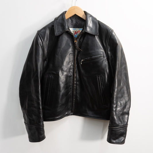 AERO LEATHER Half Belt Horsehide Jacket Black Size 36