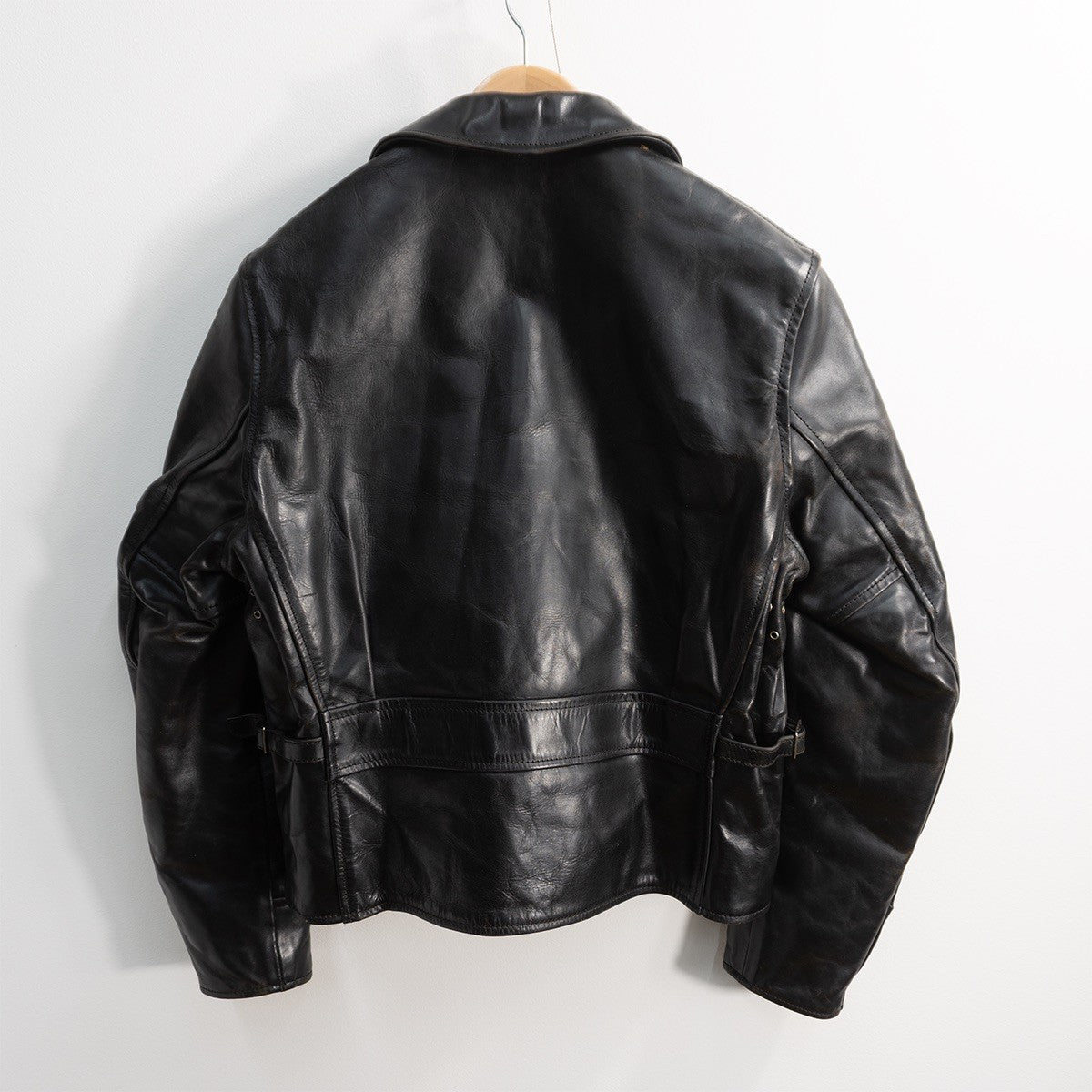 AERO LEATHER Half Belt Horsehide Jacket Black Size 36