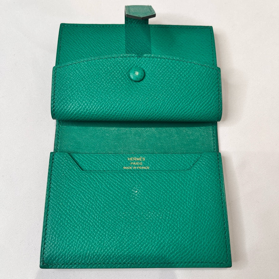 HERMES Bearn Mini Veau Epsom Jade Green Coin Case