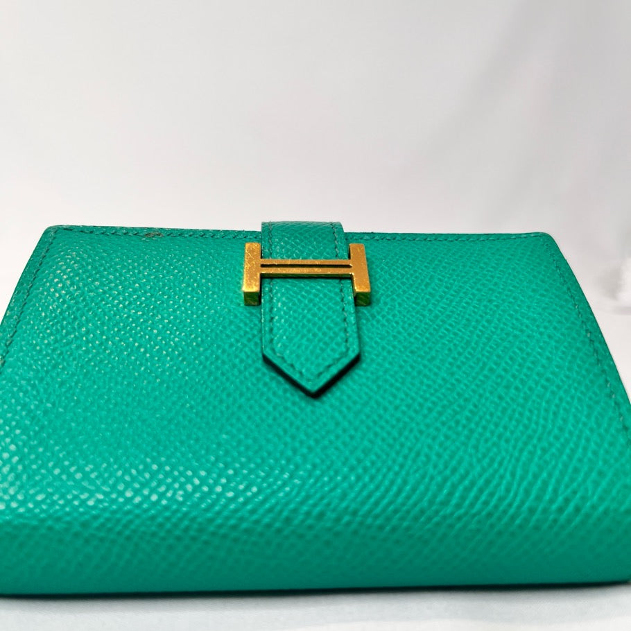 HERMES Bearn Mini Veau Epsom Jade Green Coin Case
