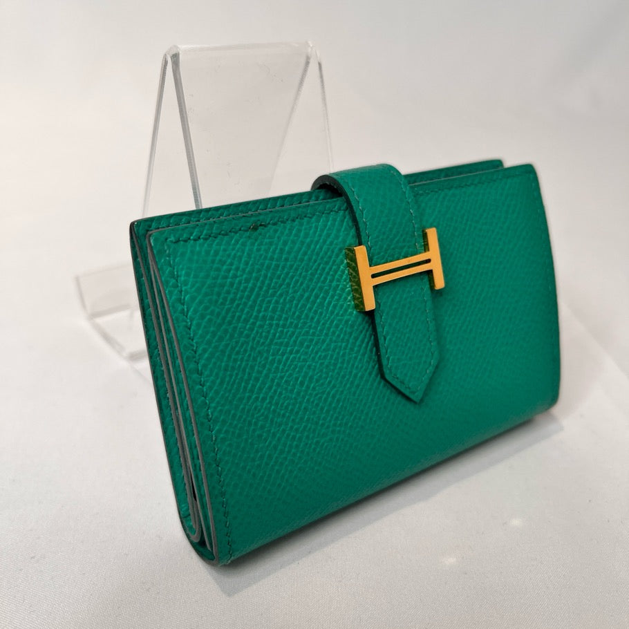 HERMES Bearn Mini Veau Epsom Jade Green Coin Case