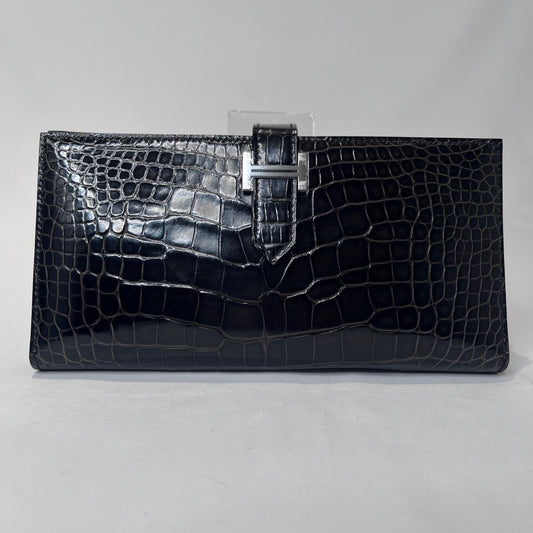 HERMES Bearn Soufflet Shiny Black Alligator Wallet
