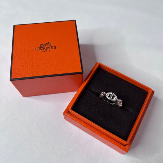 HERMES Chaine d'Ancre Enchainee PM Silver Ring Size 56
