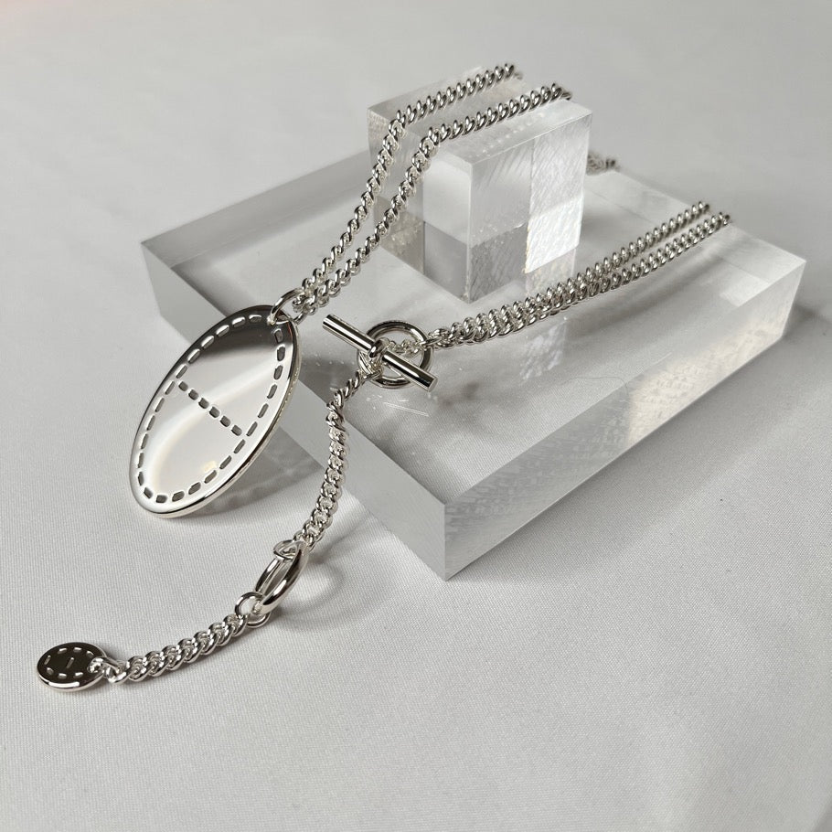 HERMES Point Sellier Ag925 Silver Necklace Size ONE SIZE