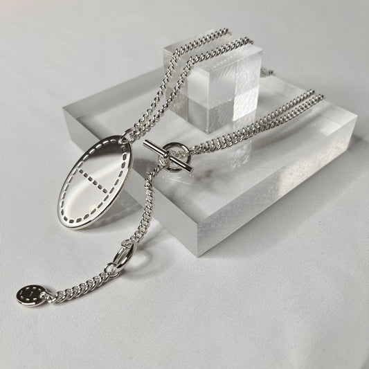 HERMES Point Sellier Ag925 Silver Necklace Size ONE SIZE