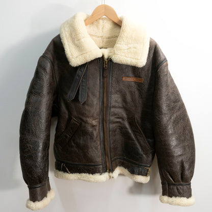 AVIREX B-3 Shearling Bomber Jacket Brown Size 42