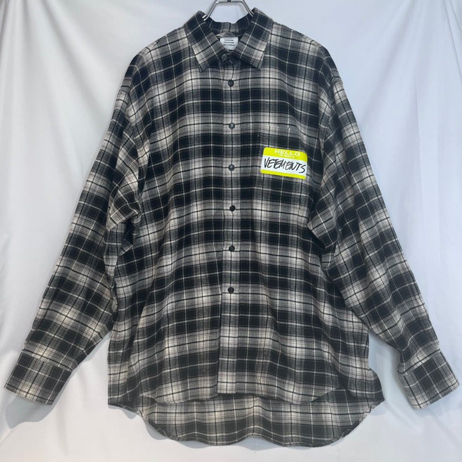 VETEMENTS My Name Is Flannel Check Shirt Black Size M