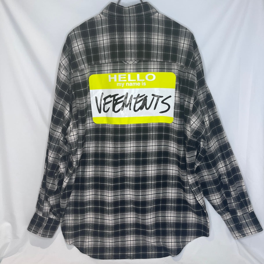 VETEMENTS My Name Is Flannel Check Shirt Black Size M