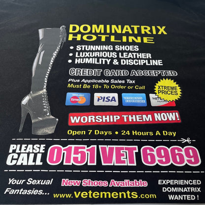 VETEMENTS Dominatrix Hotline Oversized T-Shirt Black Size M