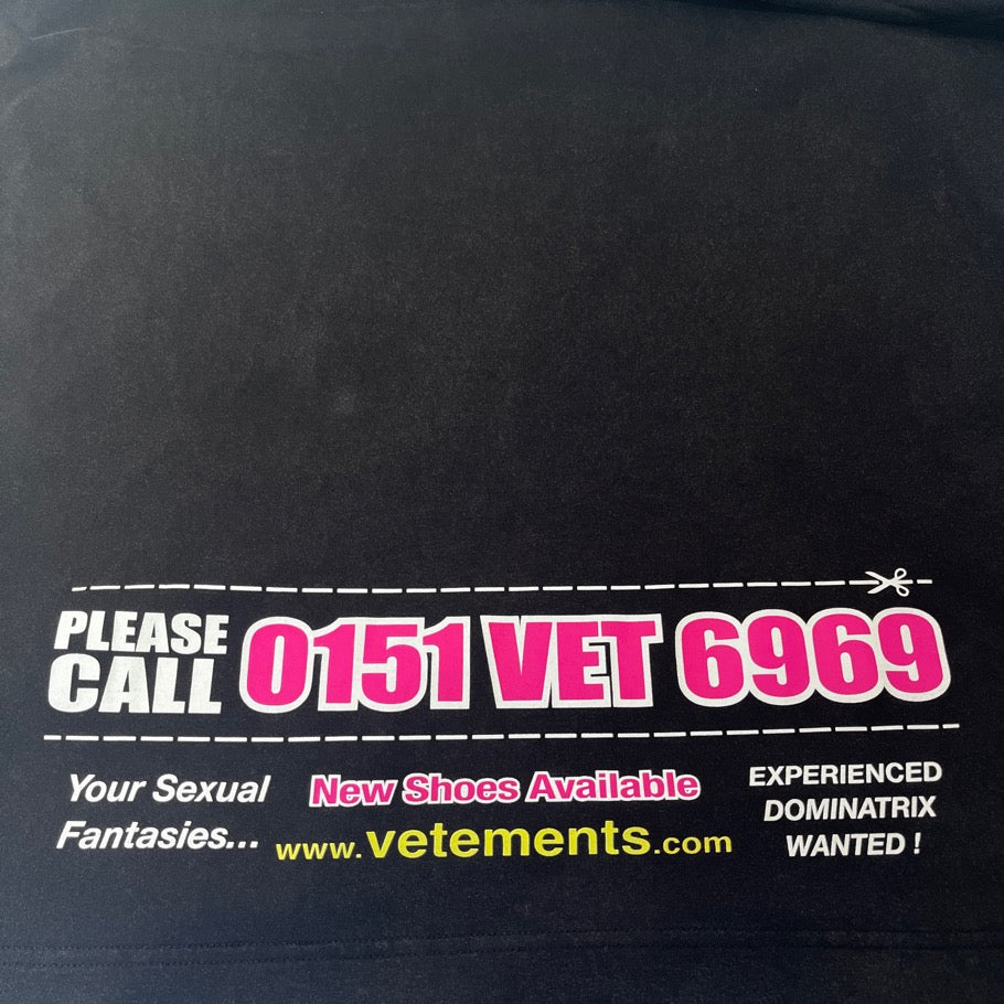 VETEMENTS Dominatrix Hotline Oversized T-Shirt Black Size M