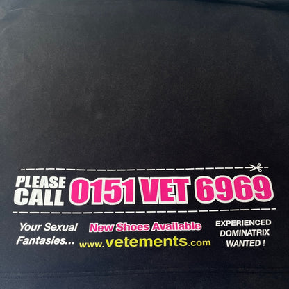 VETEMENTS Dominatrix Hotline Oversized T-Shirt Black Size M