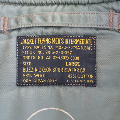 BUZZ RICKSON 90s M-Code MA-1 Bomber Jacket Sage Green Size L