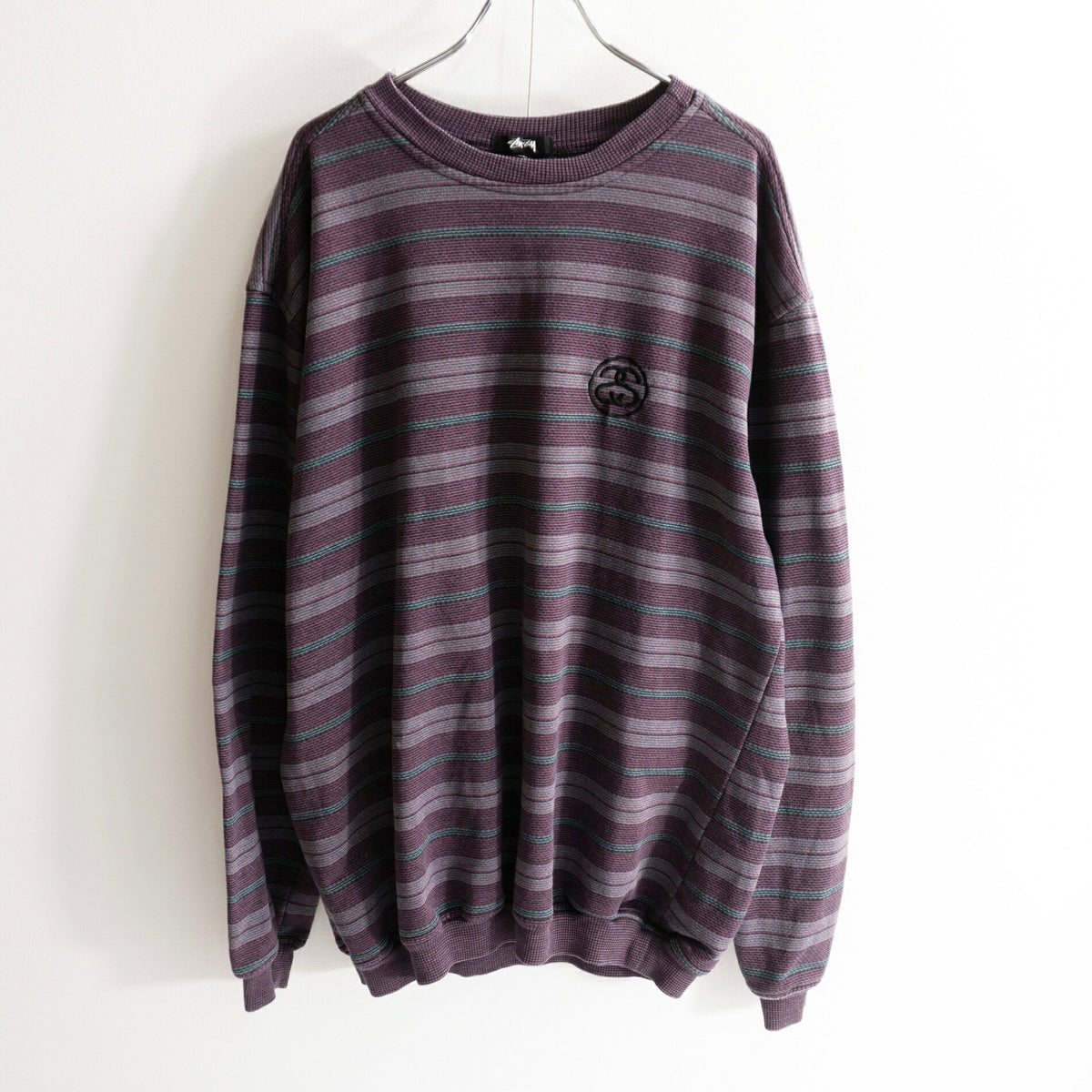 OLD STUSSY 80s SS Link Cotton Stripe Sweatshirt Size XL