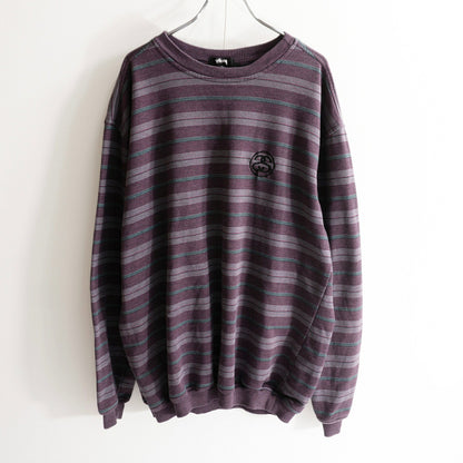 OLD STUSSY 80s SS Link Cotton Stripe Sweatshirt Size XL