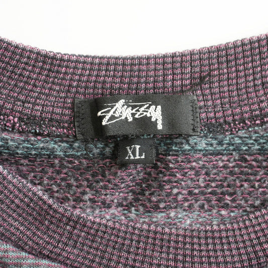 OLD STUSSY 80s SS Link Cotton Stripe Sweatshirt Size XL