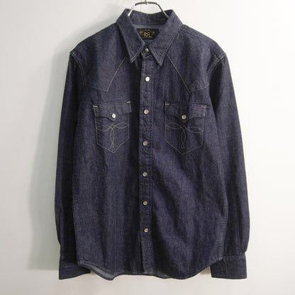 RRL Indigo Buffalo Denim Western Shirt Concho Size S