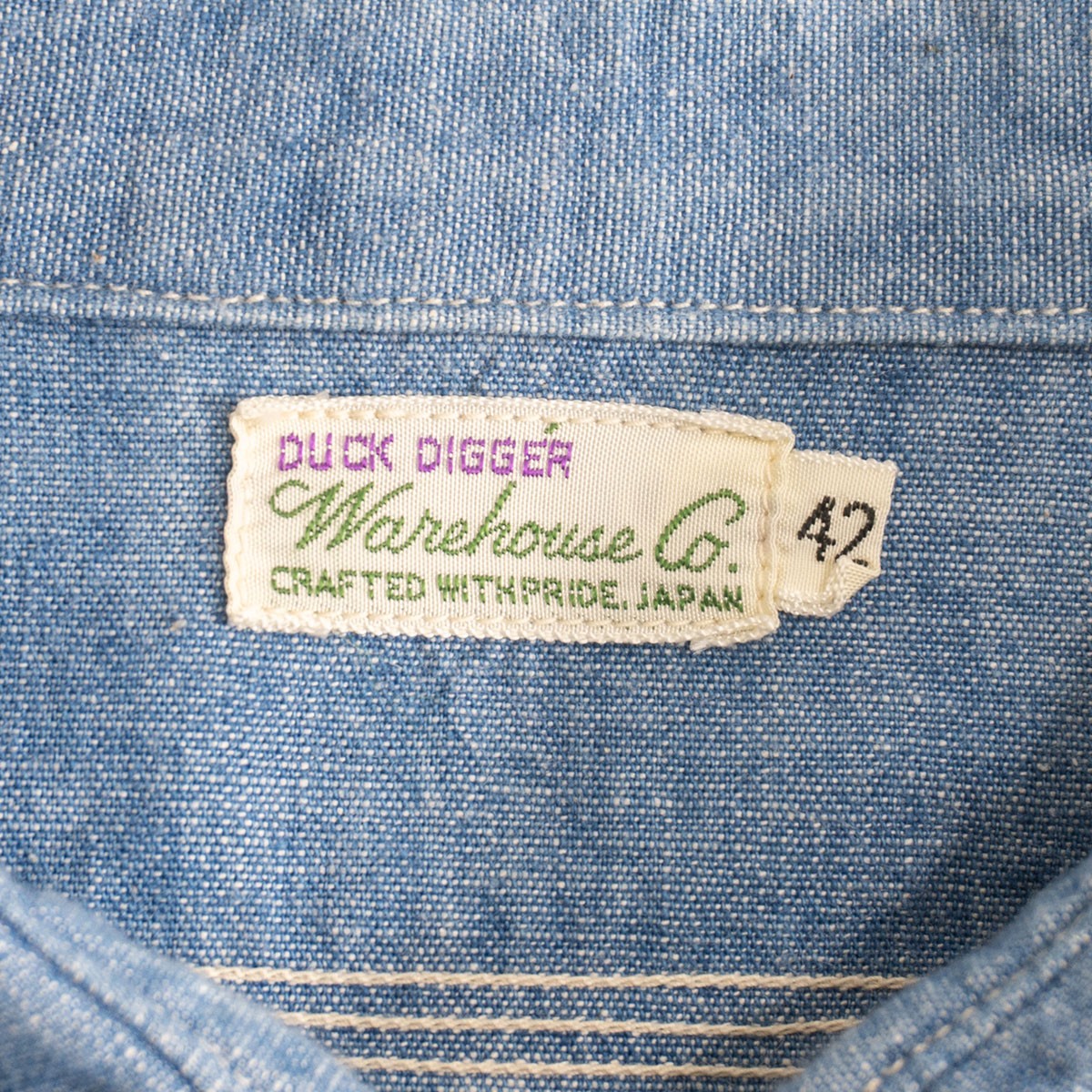 WAREHOUSE Duck Digger Gusseted Chambray Shirt Size 42