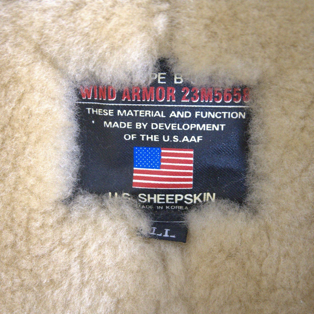 WIND ARMOR B-3 Shearling Sheepskin Bomber Jacket Size LL