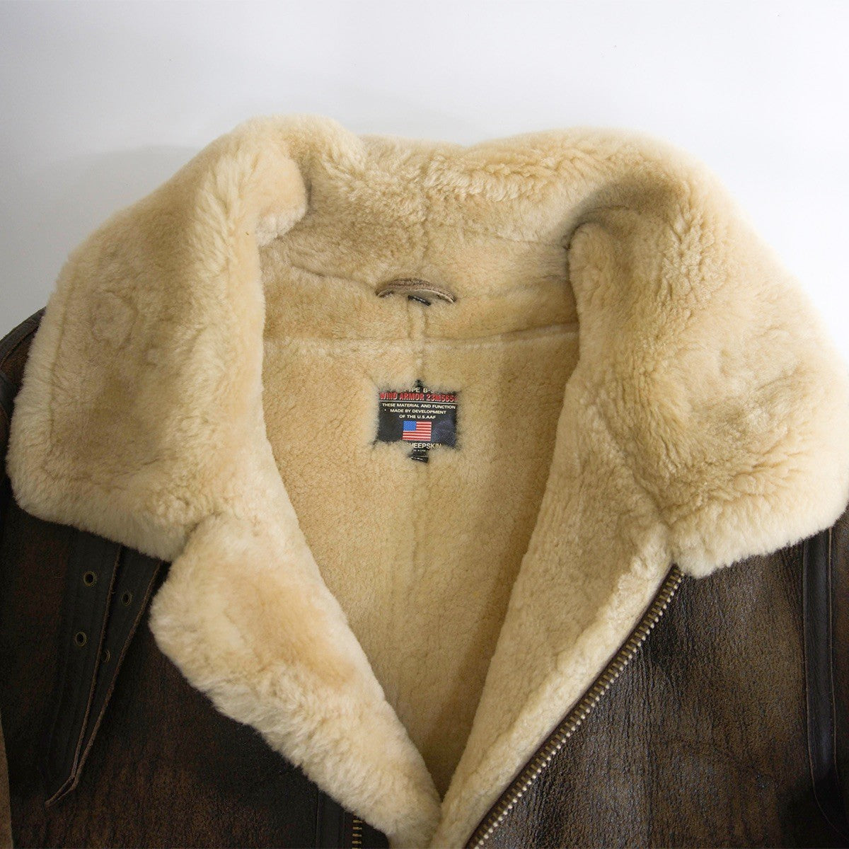 WIND ARMOR B-3 Shearling Sheepskin Bomber Jacket Size LL