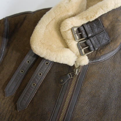 WIND ARMOR B-3 Shearling Sheepskin Bomber Jacket Size LL