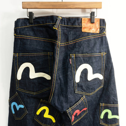 EVISU LOT.2001 Dark Wash Multi Pocket Jeans Size 32×35