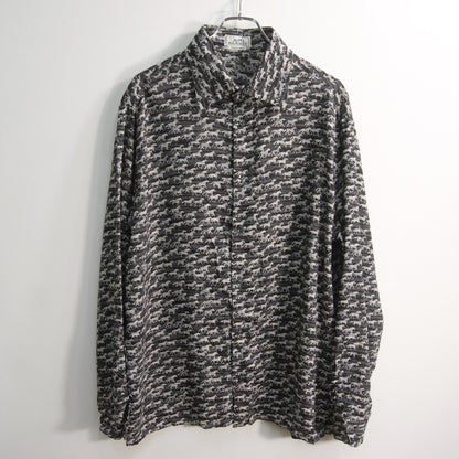 HERMES Sellier Button All-Over Pattern Silk Shirt Size 44