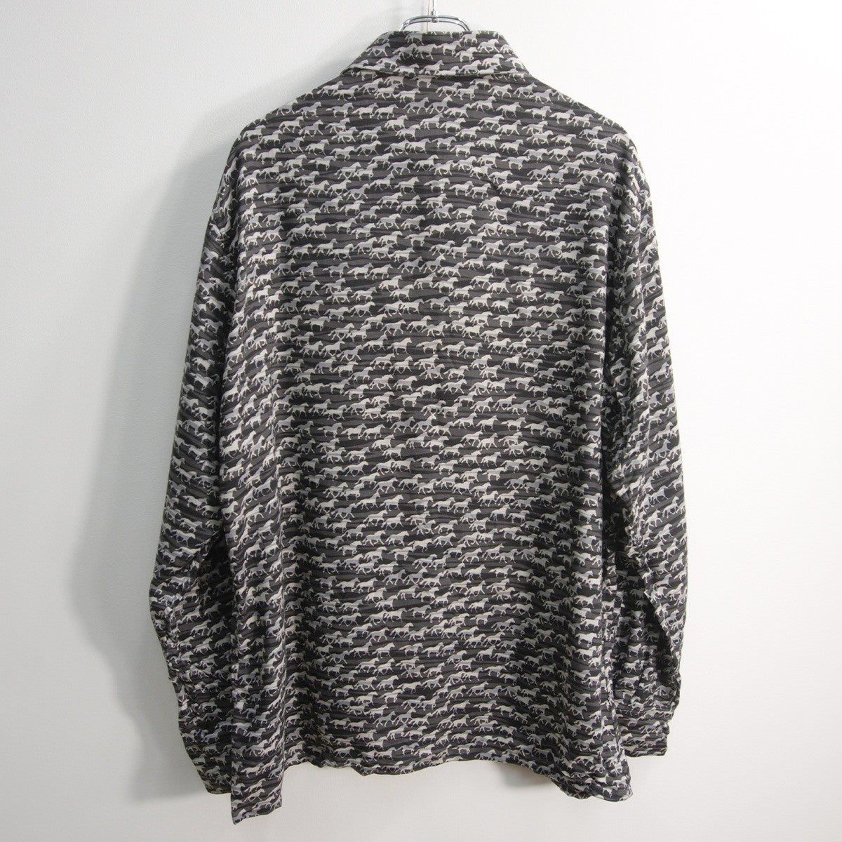 HERMES Sellier Button All-Over Pattern Silk Shirt Size 44