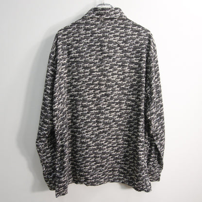 HERMES Sellier Button All-Over Pattern Silk Shirt Size 44