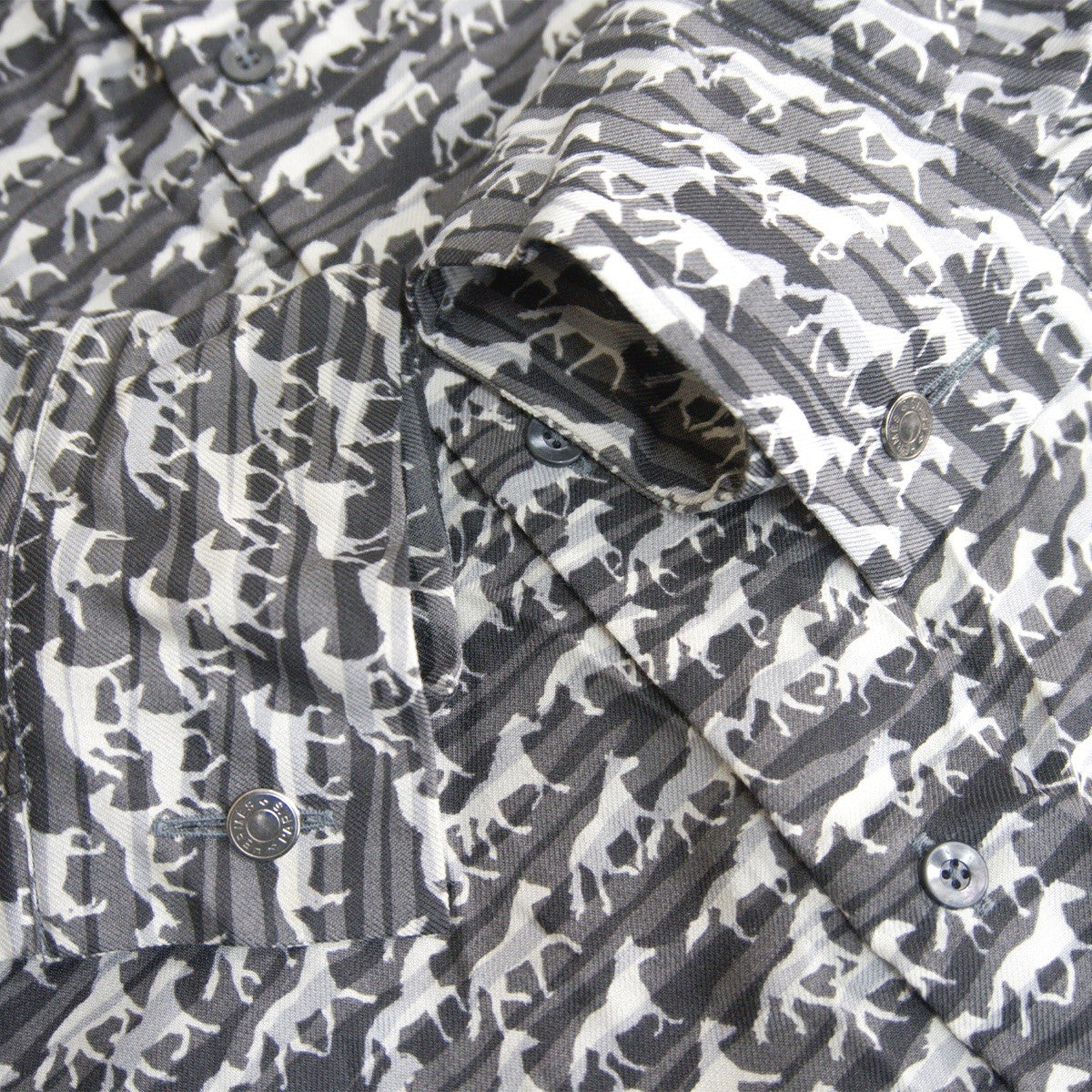 HERMES Sellier Button All-Over Pattern Silk Shirt Size 44