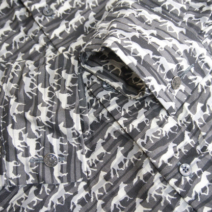 HERMES Sellier Button All-Over Pattern Silk Shirt Size 44