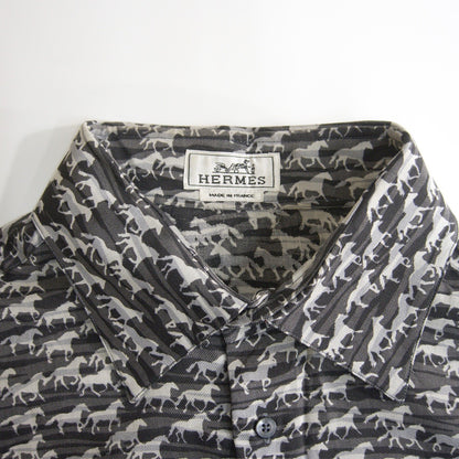 HERMES Sellier Button All-Over Pattern Silk Shirt Size 44