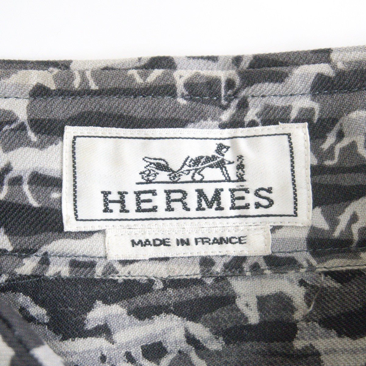 HERMES Sellier Button All-Over Pattern Silk Shirt Size 44